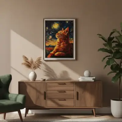 Hermoso Cuadro Decorativo Gato Van Gogh 44 X 34 - miniatura 5