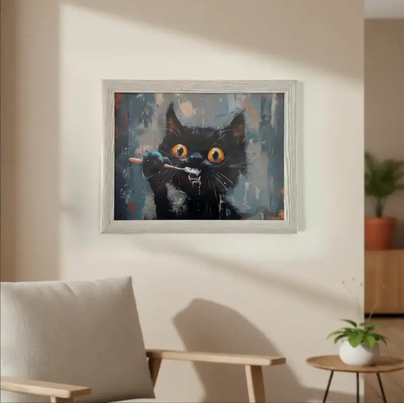 Cuadro Decorativo Gato Mordiendo Espatula 35x45 - 1