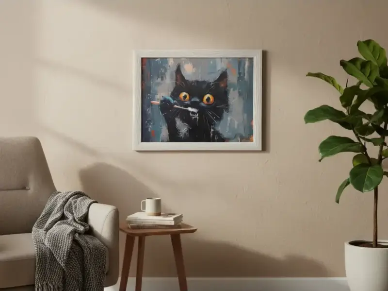 Cuadro Decorativo Gato Mordiendo Espatula 35x45 - 2