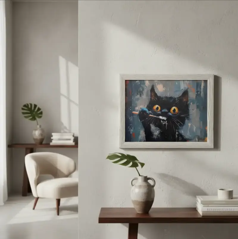 Cuadro Decorativo Gato Mordiendo Espatula 35x45 - 4