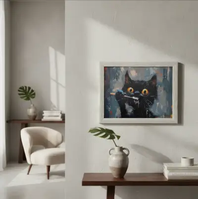 Cuadro Decorativo Gato Mordiendo Espatula 35x45 - miniatura 4