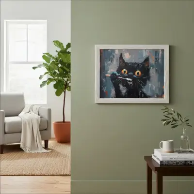 Cuadro Decorativo Gato Mordiendo Espatula 35x45 - miniatura 5