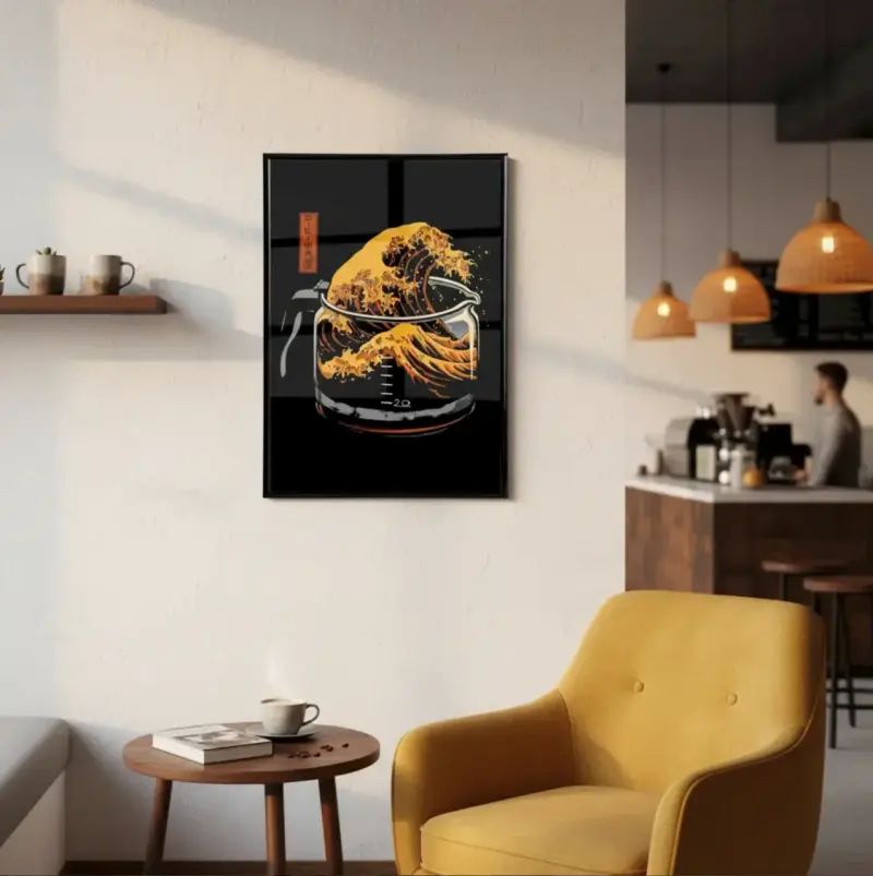 Hermoso Cuadro Decorativo Gran Ola De Café 62X42 - 4
