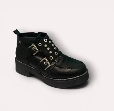 Botines negros con hebillas metálicas - miniatura 5