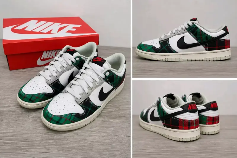 Zapatillas Nike Dunk Low tartán verde y rojo - 1