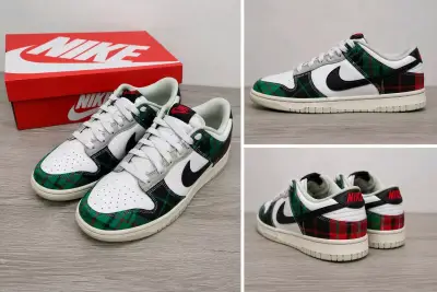 Zapatillas Nike Dunk Low tartán verde y rojo - miniatura 1