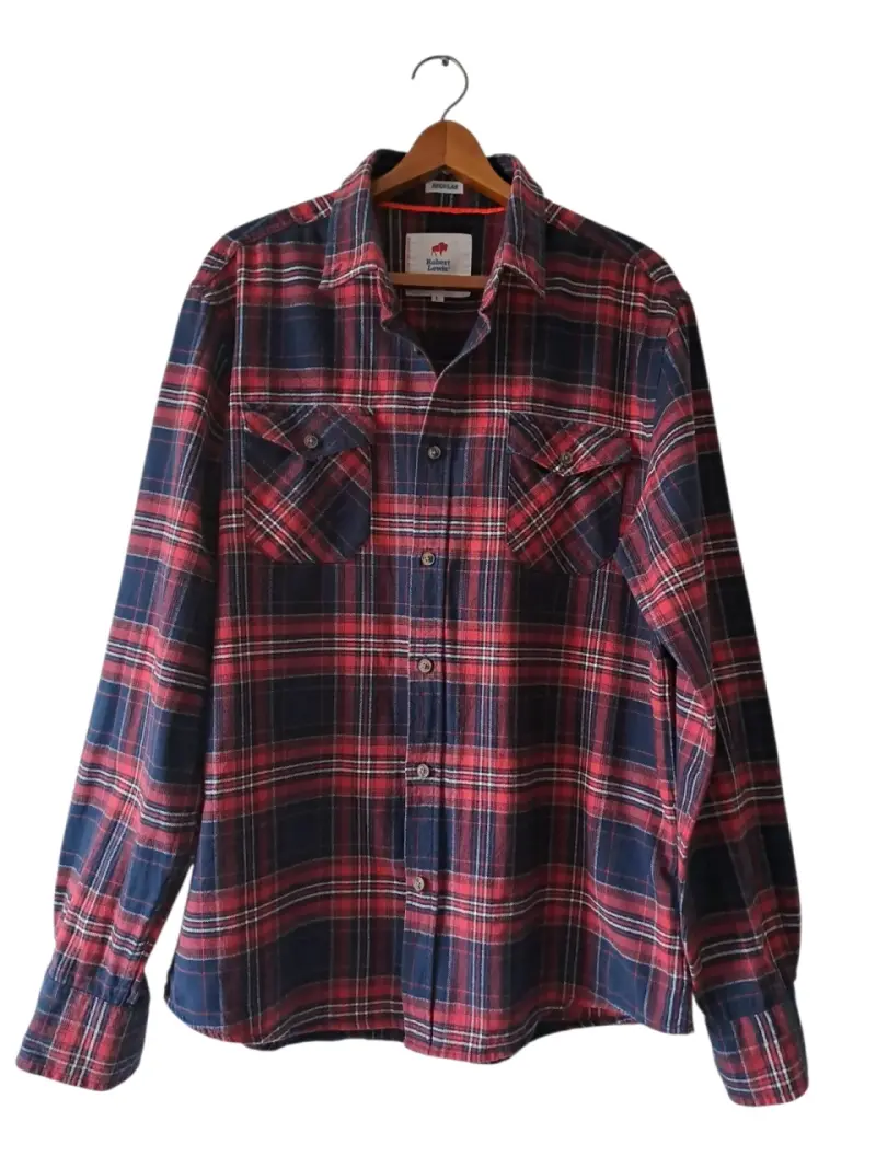 Camisa a cuadros Robert Lewis roja y azul, talla L - 1