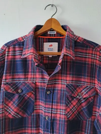 Camisa a cuadros Robert Lewis roja y azul, talla L - miniatura 2