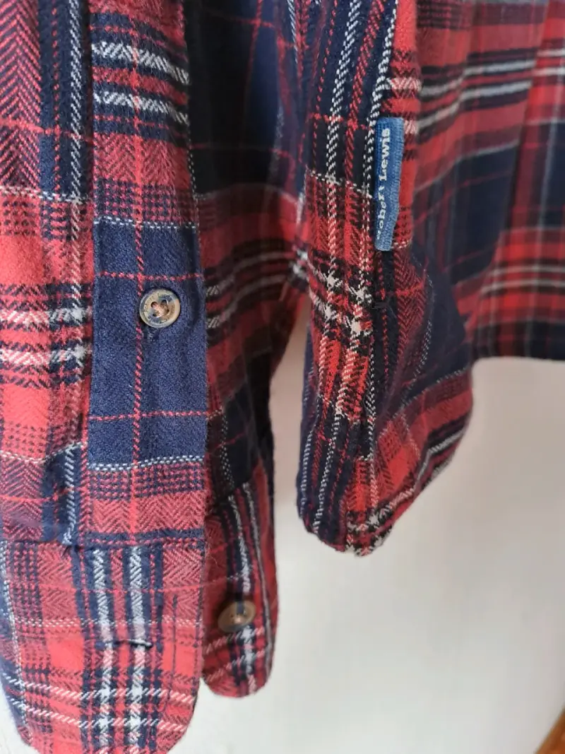 Camisa a cuadros Robert Lewis roja y azul, talla L - 5