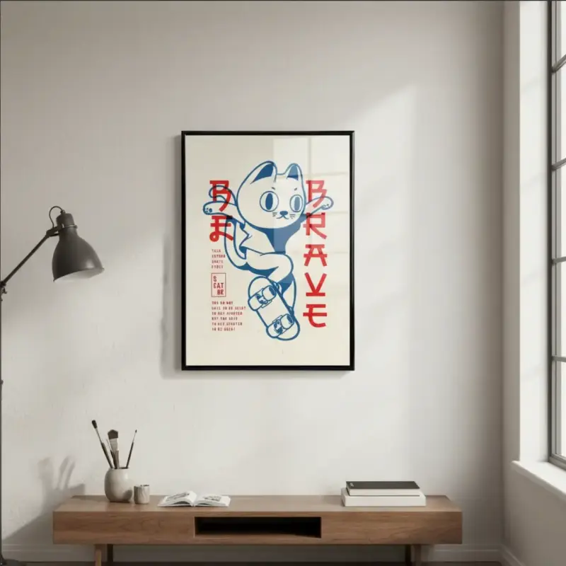 Hermoso Cuadro Decorativo 62 X 42 Gato Skater - 1