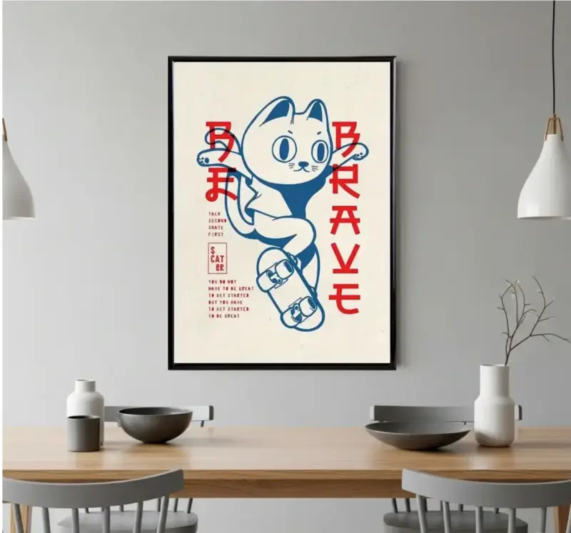 Hermoso Cuadro Decorativo 62 X 42 Gato Skater - 3