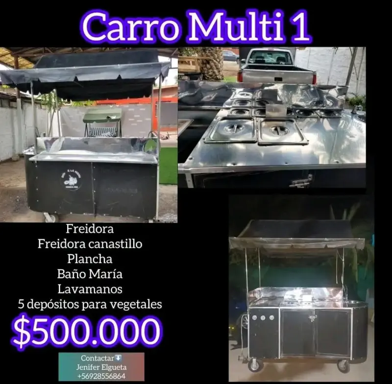 Carro de comida multiuso con freidora y plancha