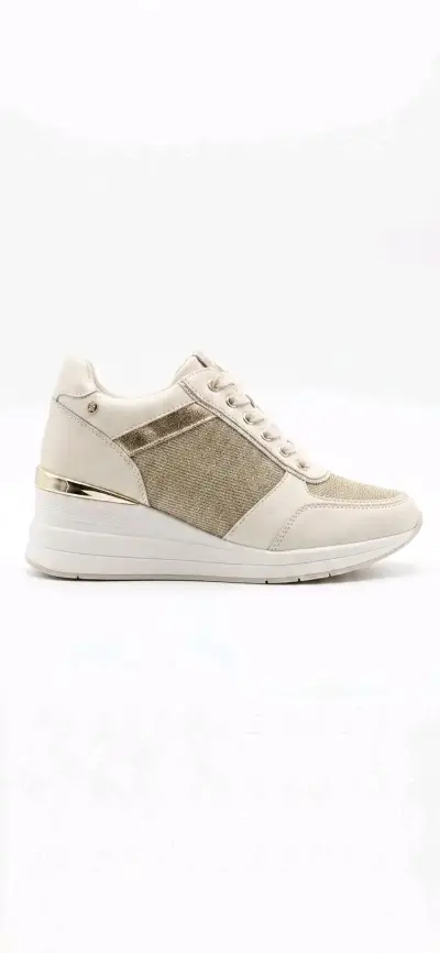 Zapatillas deportivas beige con detalles dorados - miniatura 1
