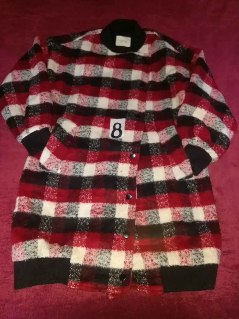 Abrigo de lana a cuadros rojo y negro xl xxl - 1