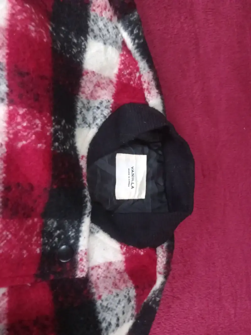 Abrigo de lana a cuadros rojo y negro xl xxl - 2