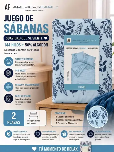 Juego de sábanas 2 plazas American Family - miniatura 1