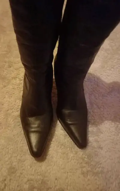 Botas negras de cuero con taco alto 37 - miniatura 2