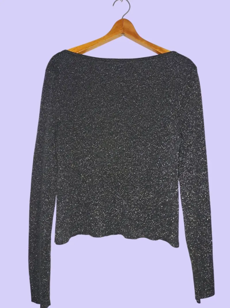 Sweater H&M, negro brillante manga larga,talla M. - 1