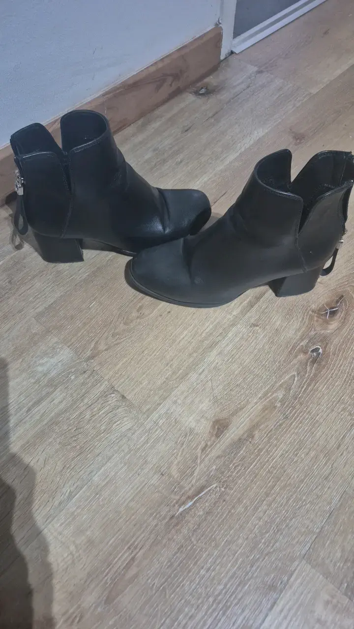 Botines de cuero negro para mujer - 6
