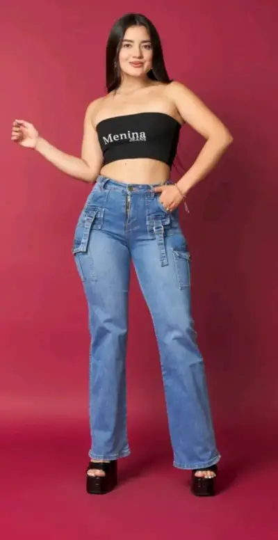Jeans cargo azul Menina para mujer - miniatura 1