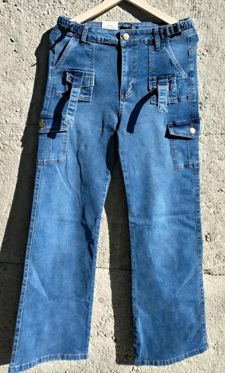 Jeans cargo azul Menina para mujer - 3