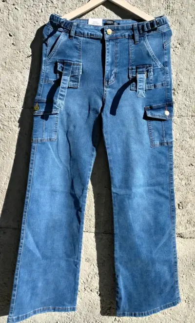 Jeans cargo azul Menina para mujer - miniatura 3