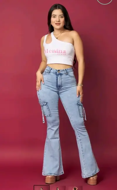 Jeans cargo azul Menina para mujer - miniatura 5