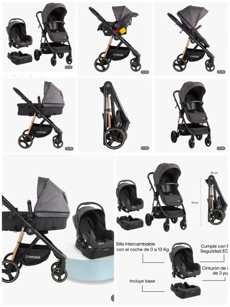 Coche y silla de auto para bebé gris - 4