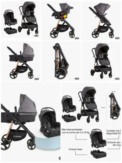 Coche y silla de auto para bebé gris - miniatura 4