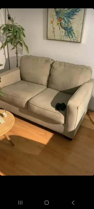 Sofá beige + Puff de dos cuerpos retapizar - miniatura 1