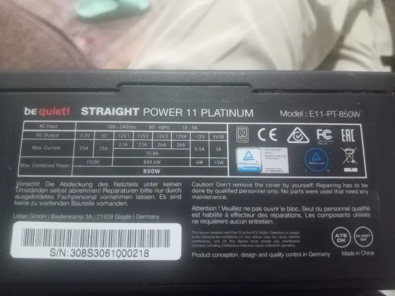 Fuente de poder Be Quiet! Straight Power 11 Platinum 850W