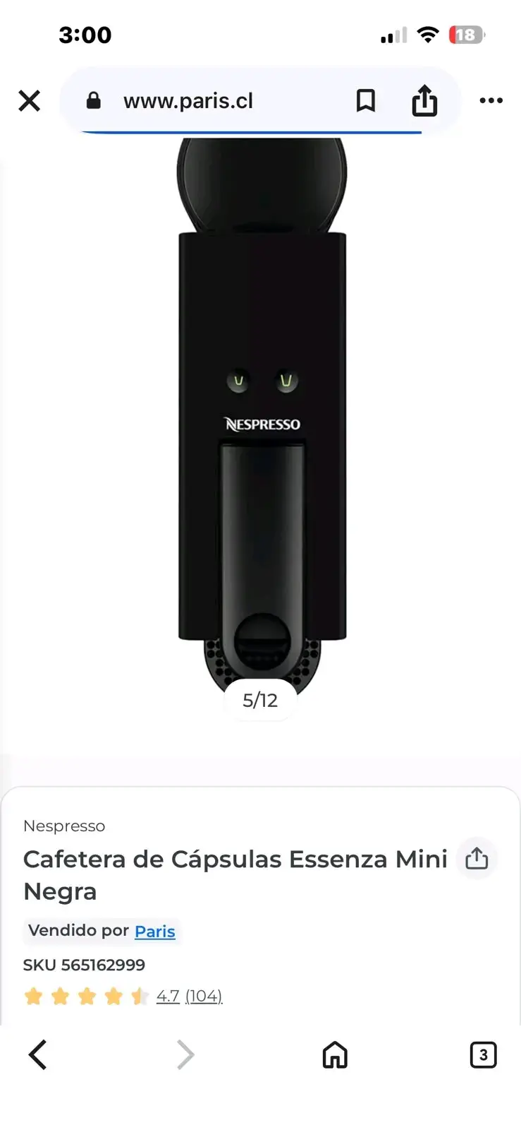 Cafetera de Cápsulas Nespresso Essenza Mini Negra - 1