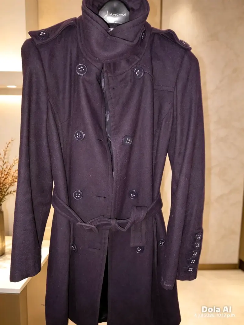 Abrigo largo de lana morado para mujer