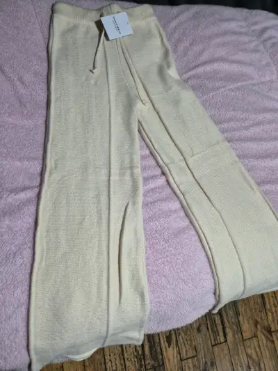 Pantalones de lanilla beige para mujer - miniatura 2