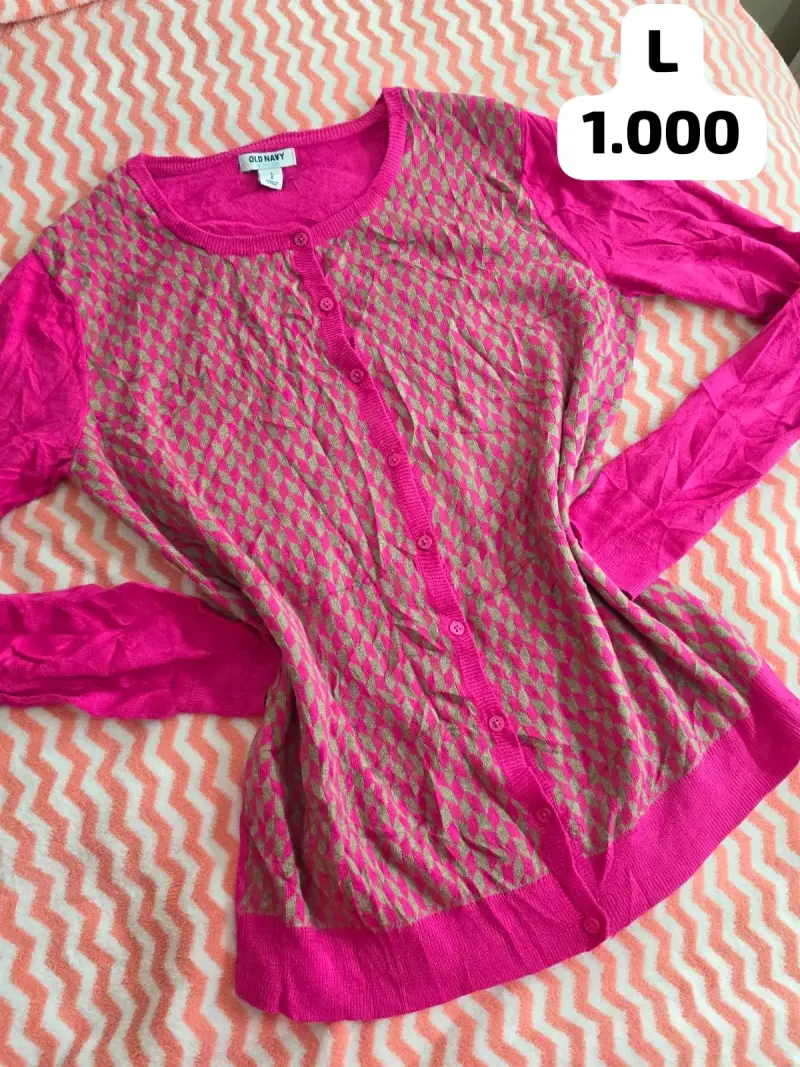 Cardigan Old Navy fucsia y beige