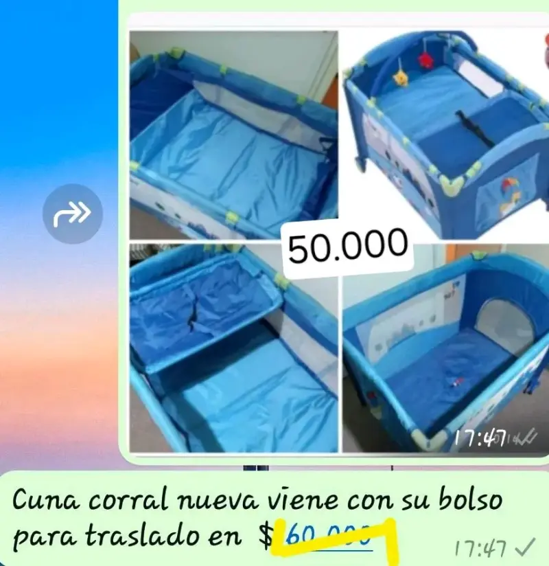 Cuna corral plegable azul con bolso - 1