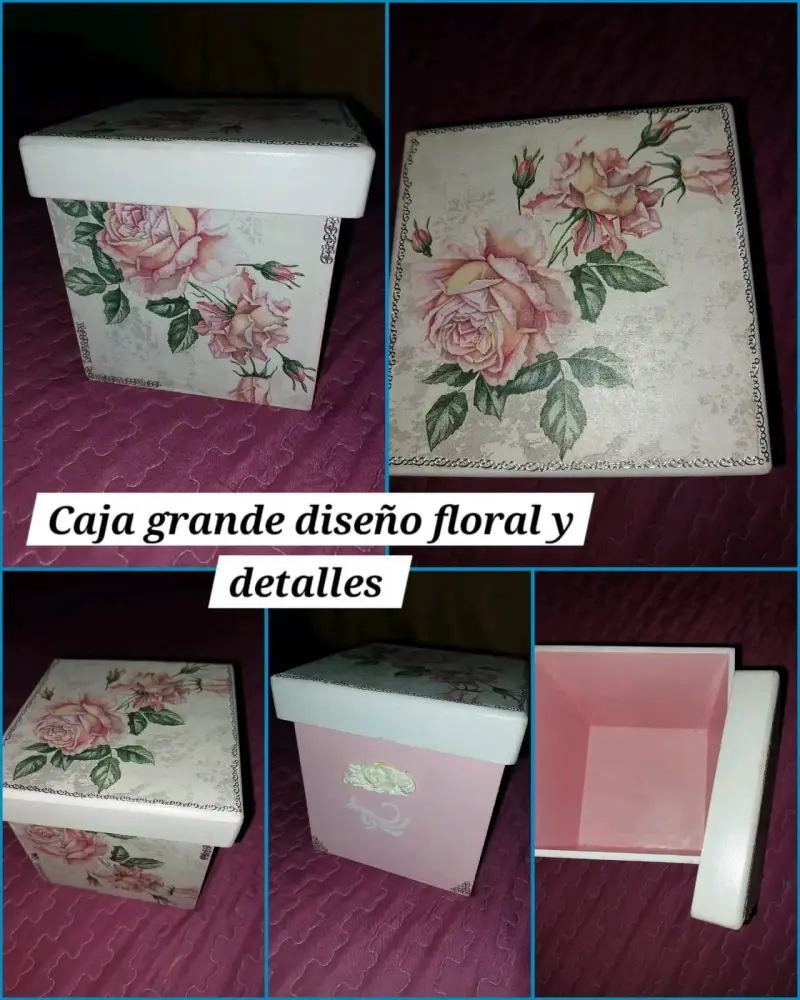Caja decorativa grande con diseño floral - 1