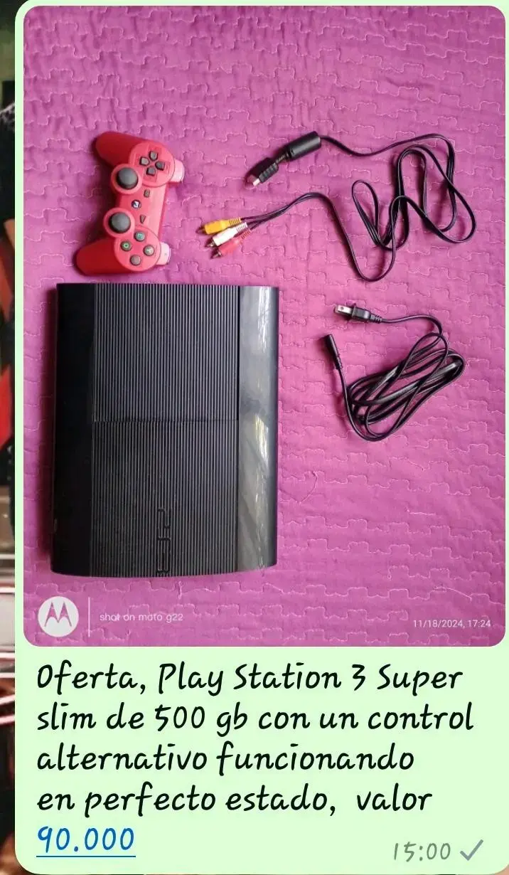 Consola de videojuegos PS3 con control y cables - 2