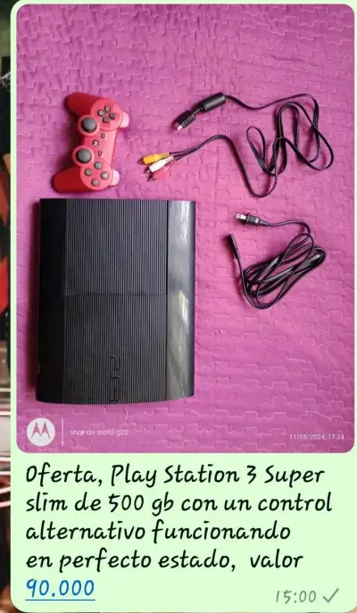 Consola de videojuegos PS3 con control y cables - miniatura 2
