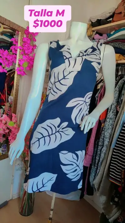Vestido estampado hojas azul talla M - miniatura 1