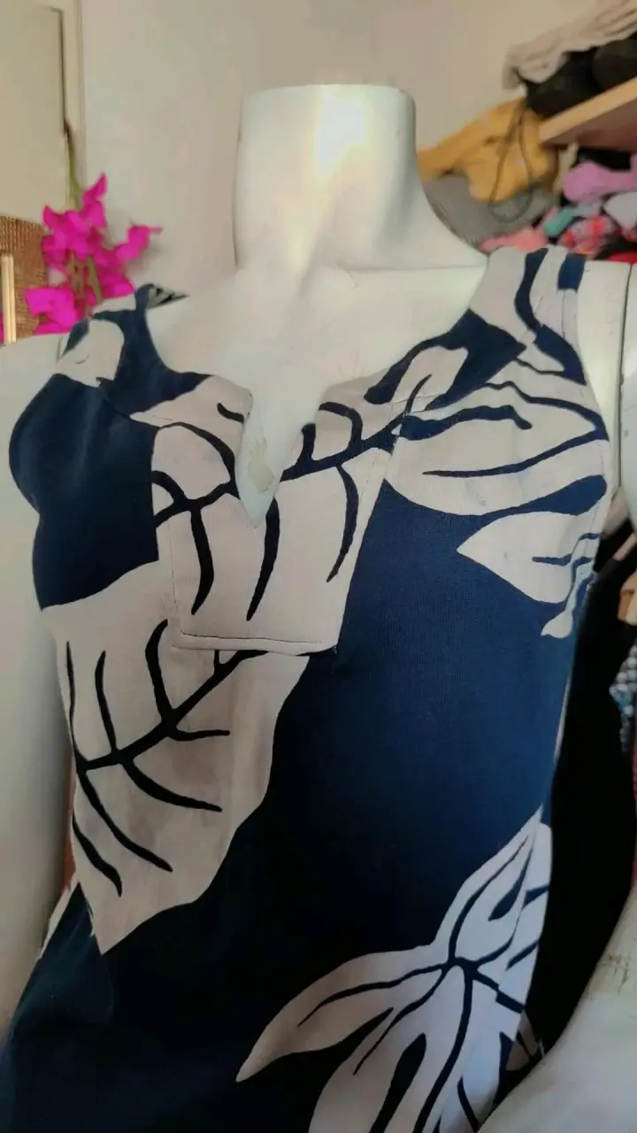 Vestido estampado hojas azul talla M - 3