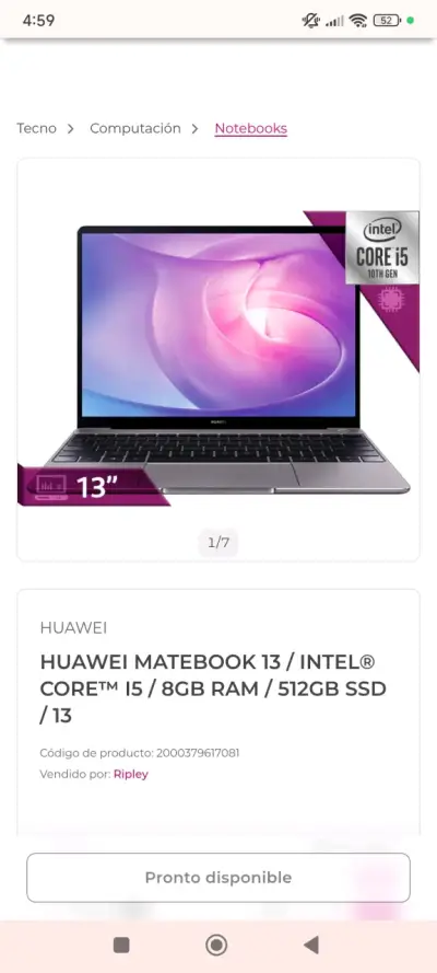 Huawei MateBook 13 Intel i5 8GB RAM 512GB SSD - miniatura 2