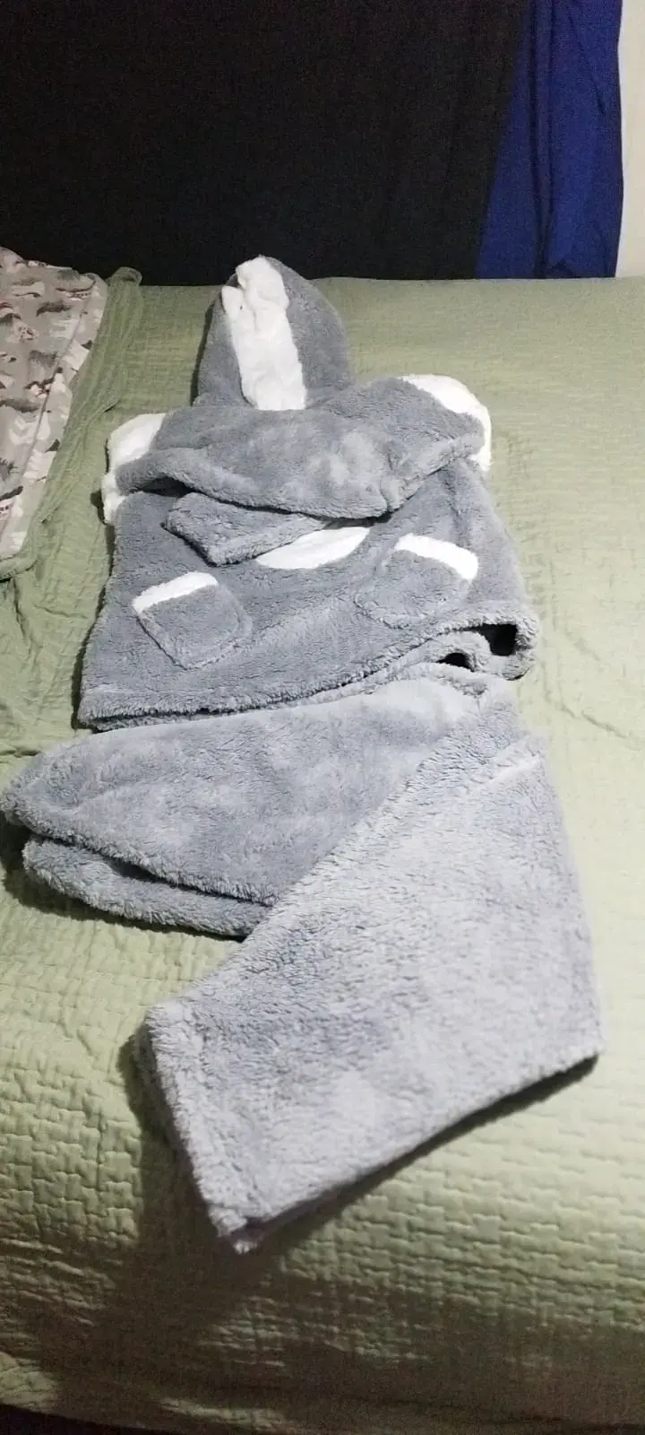 Pijama de felpa gris con capucha - 1