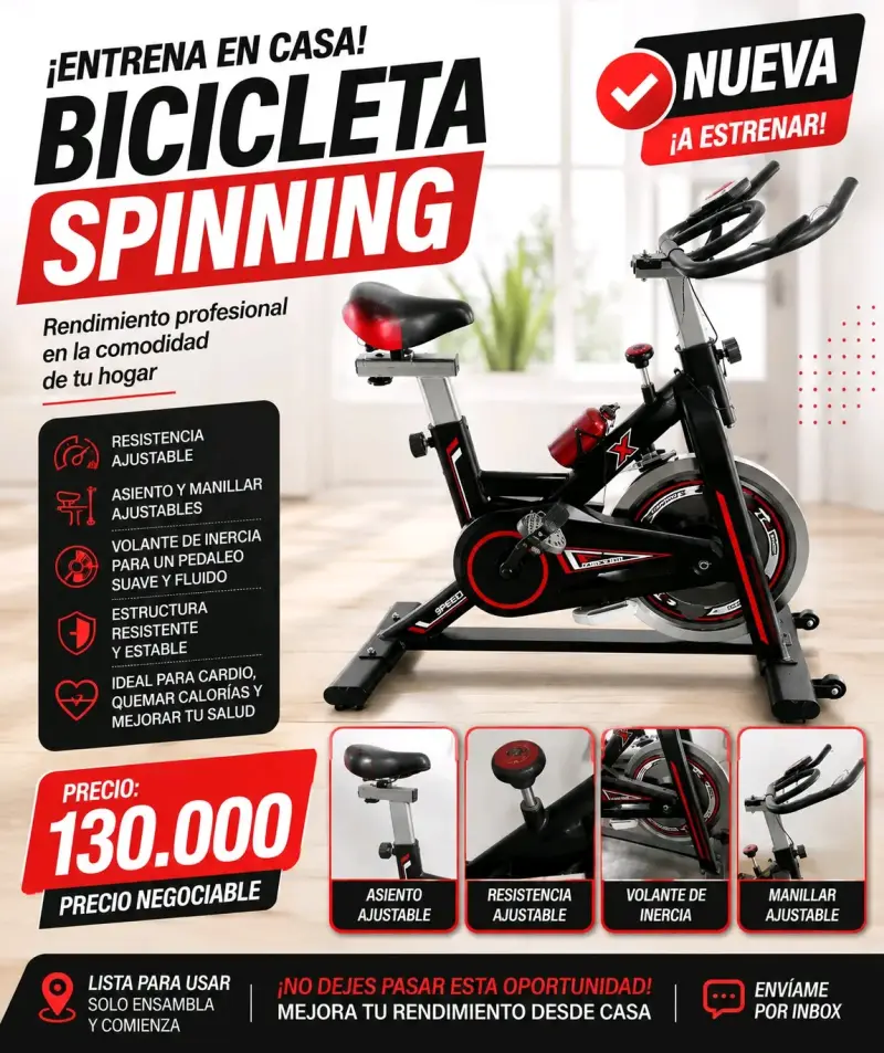 Bicicleta de spinning nueva ajustable