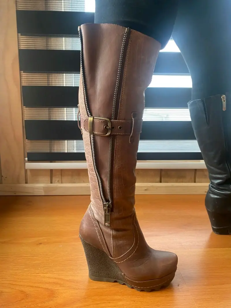 Botas de cuero marrón con plataforma - 2