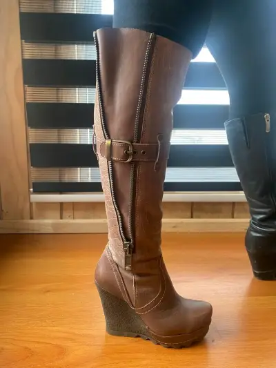 Botas de cuero marrón con plataforma - miniatura 2
