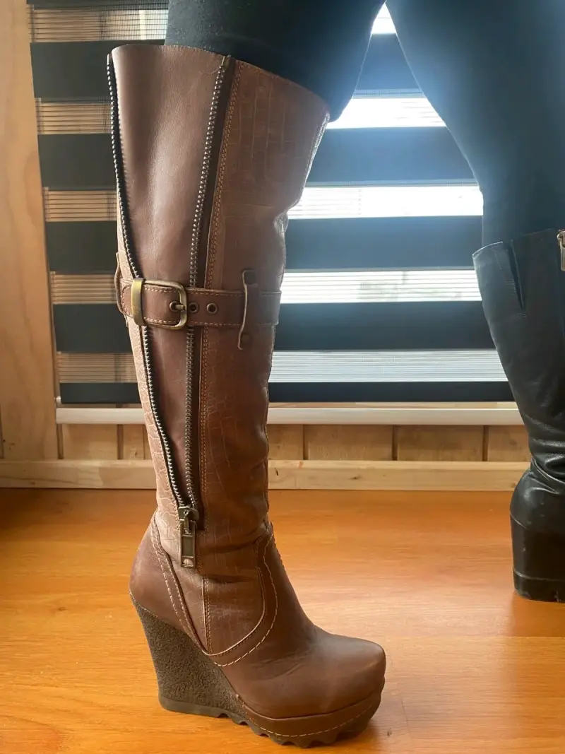 Botas de cuero marrón con plataforma - 5