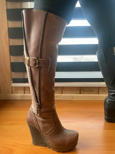 Botas de cuero marrón con plataforma - miniatura 5