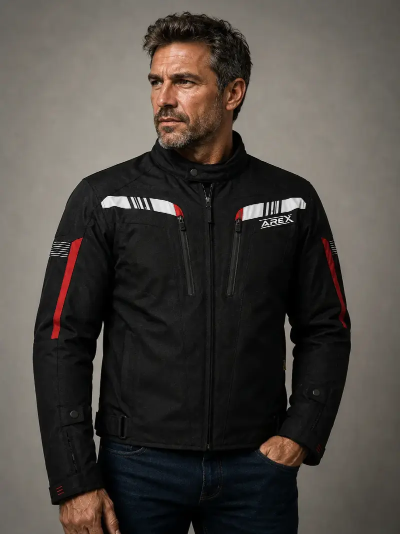 Chaqueta de moto Arex negra con detalles rojos - 1