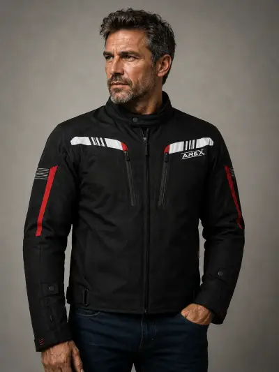 Chaqueta de moto Arex negra con detalles rojos - miniatura 1